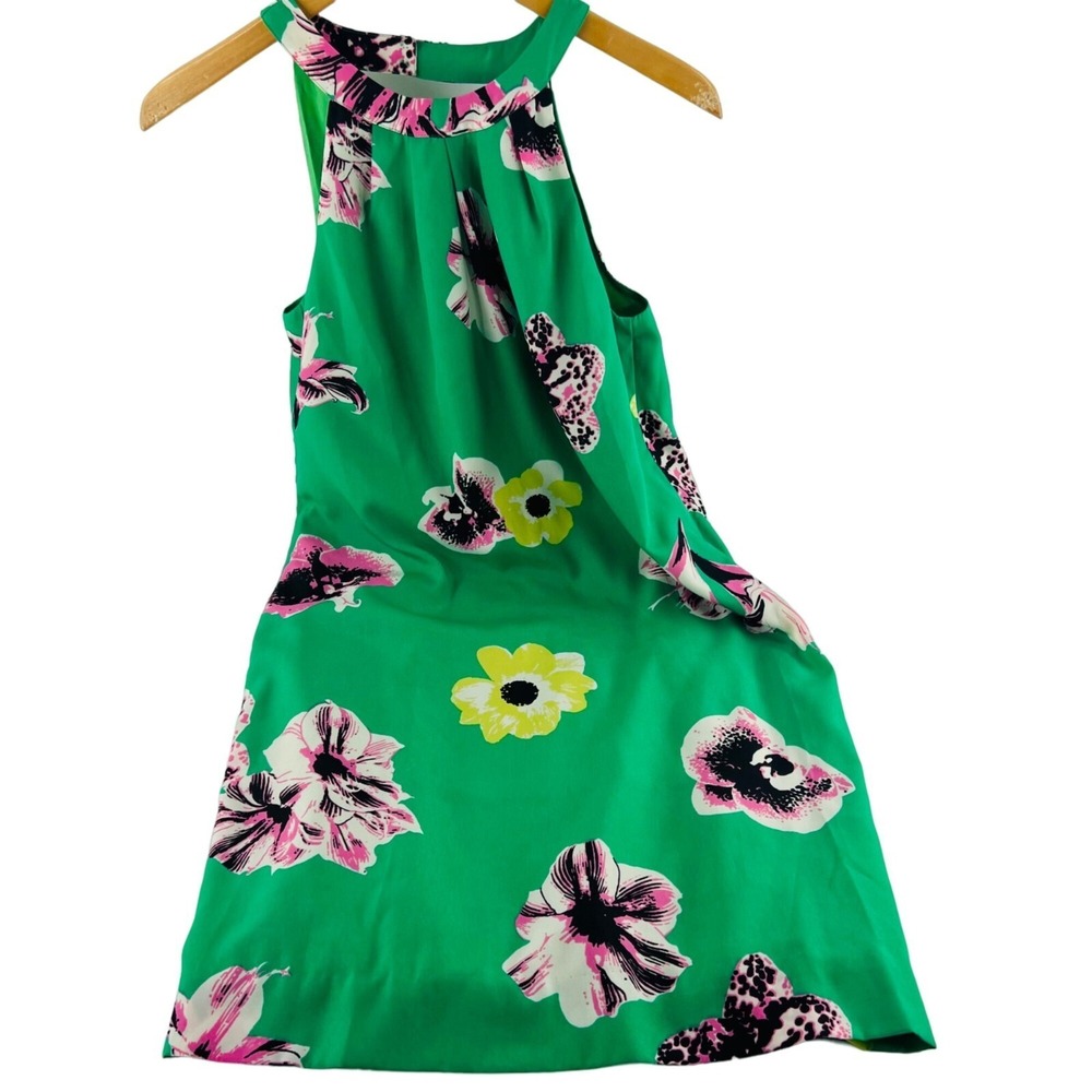 J.CREW Women's Green Floral Print Lined Sleeveless Shift Summer Dress Size 0